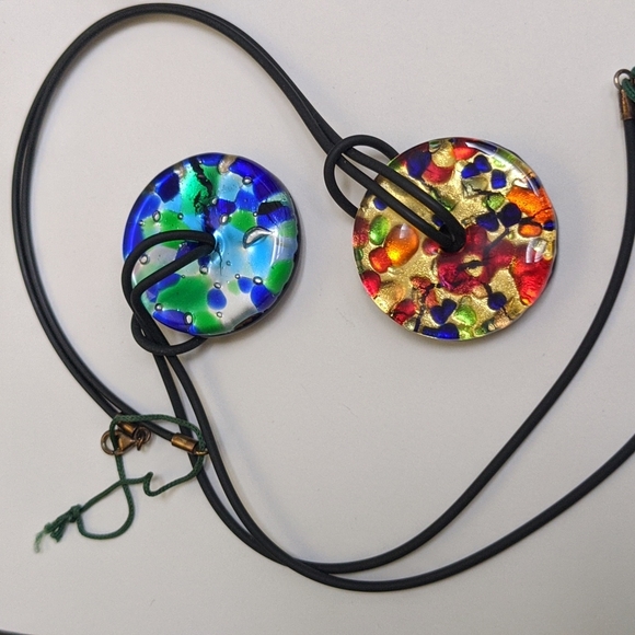 Murano Italian Glass Pendant Necklaces Set of Two - Picture 2 of 4